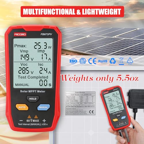 Image of 800W MPPT Solar Panel Tester Large LCD Photovoltaic Multimeter | Upgraded 800W solar tester with large ultra-clear LCD, smart MPPT function to precisely measure PV open circuit voltage.