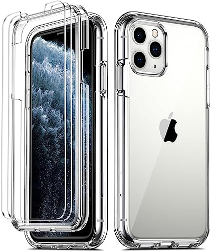COOLQO Compatible with iPhone 11 Pro Max Case, and [2 x Tempered Glass Screen Protector] Clear 360 Full Body Coverage Hard PC+Soft Silicone TPU 3in1 Shockproof Protective Phone Cover