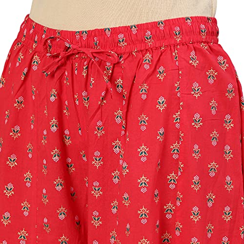 Image of ishin Women's Pure Cotton Red Embroidered Gotta Patti Anarkali Kurta set With Trouser and Dupatta