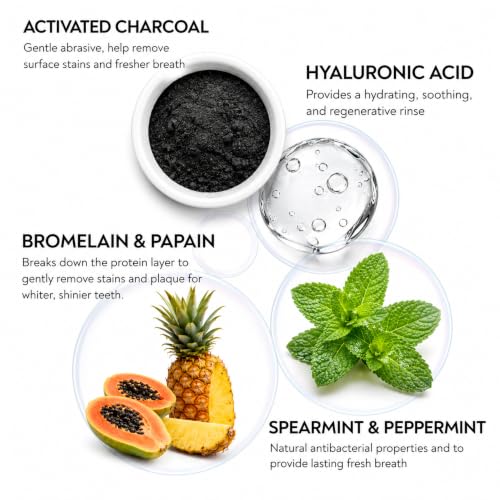 Image of Habbits Charcoal Mouthwash - 250ml | Teeth Whitening & Stain Remover Mouth Wash Liquid | Oral Care, Sensitivity Relief, Fresh Breath, Anti-Cavity & Gum Protection | Alcohol-Free | n-HAP & Spearmint