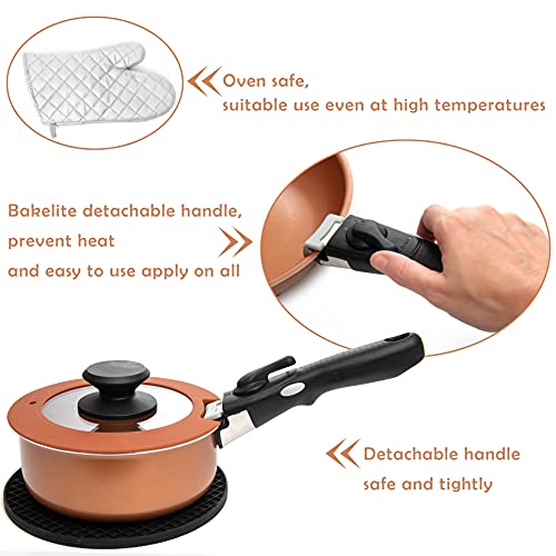 Moss & Stone Copper Pots And Pans Set Nonstick, Removable Handle Cookware, Stackable Pots And Pans Set, Dishwasher Safe, Induction Pots And Pans, Camping Cookware Set, Aluminum (7 Pcs) #TOP2