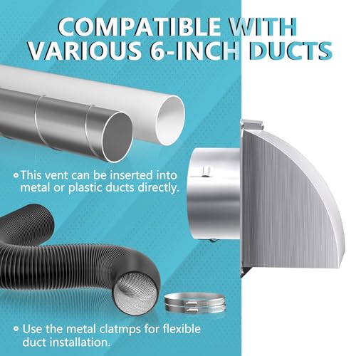 Image of 4 Inch Dryer Vent Cover Outside, HG Power Exterior Vent Cover with Removable Screen & Cushioned Non-Return Flap, Stainless Steel Air Wall Vent for House, Range Hood, AC, Opening Diameter: 3.81 inch Silver