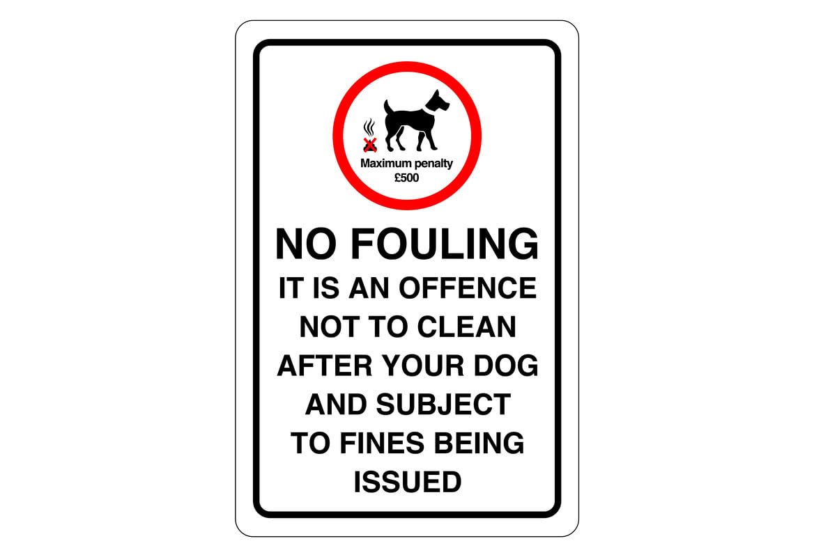 Safety First Display Ltd White No Fouling Person In Charge Of Dog Sign - 1.2Mm Rigid Plastic For Indoor/Outdoor Usage (300Mm X 200Mm) Viewing Distance Within 7M.