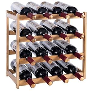 woodluv 4-Tier Wooden Wine Rack, Wine Holder, Compact Wine Storage Stand, Wooden Wine Organizer for Kitchen, Bar, or Countertop, Stylish Wine Holder with Easy Assembly