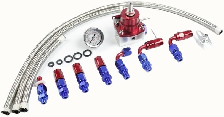 Adjustable Fuel Pressure Regulator Kit with Oil Gauge 0-100 Psi-6AN Fitting End Blue-Red - (Color: Purple)