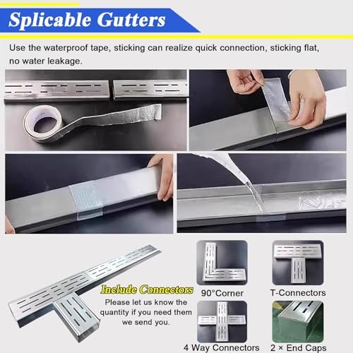 2-in Slim Channel Drain Kit, 2m Stainless Steel Linear Shower Drain for Driveway & Pool Deck, Jointable Grate Pipe & Sewer Cover, Efficient Water Drainage Solution