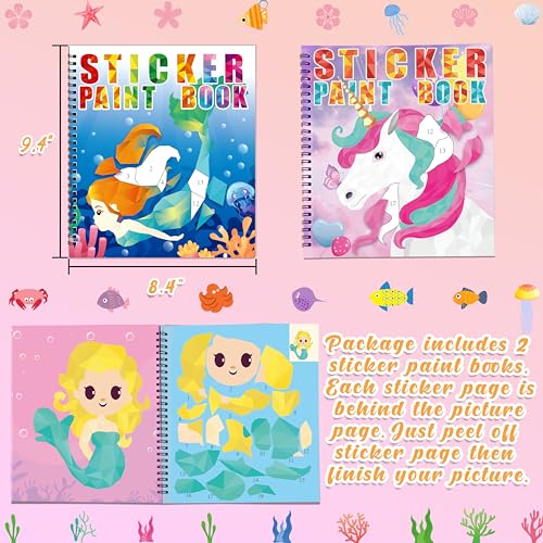 Image of 2PCS Sticker Books for Girls Kids Ages 4-8 Sea-Maid Horned Horse Themed