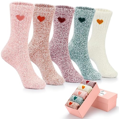 Image of SISOSOCK 5 Pairs Fuzzy Soft Cozy Comfortable Socks for Women, Casual Sleep Comfy Socks, Perfect Warm Winter Gifts for Women
