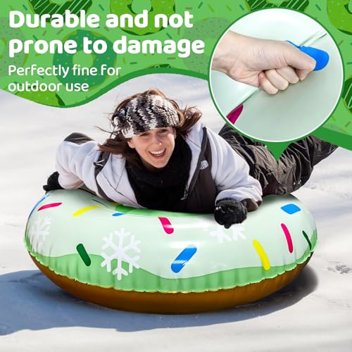 Aufblasbare Schlitten, SilverCherry Aufblasbare Schneereifen, 80cm Snow Tube Frostschutz Schlitten mit Griffen, Klappbar Schneereifenfahren für Kinder und Erwachsen (Donut)