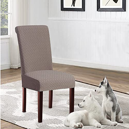 KELUINA Stretch Jacquard kitchen Dining Room Chair Covers,Removable Chair Seat Covers for Dining Chairs Set of 1/2/4/6,Parsons Chair Protector Decoration Covers(Taupe,4 Pcs) - Image 4