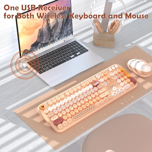 Image of Wireless Keyboard Mouse Combo, Keyboard and Mouse Set,104 Round Keys Colorful Wireless Typewriter for MacBook Windows Laptop Tablet Coffee