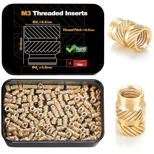 Image of Kadrick 200Pcs M3 Threaded Inserts for 3D Printing Components,M3*H6*D4.5 Metric Brass Knurled Nuts, Insert by Heat into Plastic Parts
