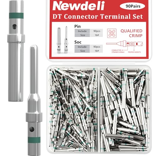Newdeli Deutsch Pin Connector Kit 90 Pairs Deutsch Solid Pin and Socket DT Contact/Terminal, DT Connector Contact Size 16 Male Pin/Female Socket, Suit for Wire Size 14-20AWG