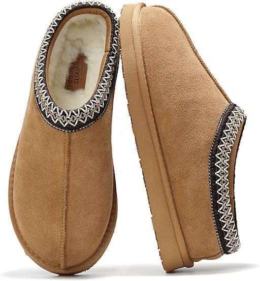 Project Cloud Mens Slippers 100% Genuine Leather with Australian Shearling Lining & Memory Foam Insole Outdoor & House Slippers for Men - Non-Slip Fuzzy Mens Shoes