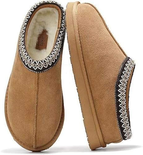 Project Cloud Mens Slippers 100% Genuine Leather with Australian Shearling Lining & Memory Foam Insole Outdoor & House Slippers for Men - Non-Slip Fuzzy Mens Shoes(Relaxation, CHSTNUT, 10) Chestnut