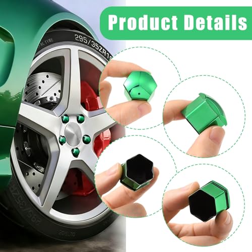 Image of Blueshyhall 19mm Wheel Lug Nut Cover Bolt Caps Anti-Rust Car Tire Nut Cover with Removal Tool (Pack of 20) - Chrome Green
