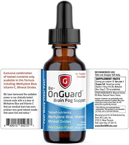 Be-Onguard Brain Fog Supplement – Methylene Blue with Vitamin C – Memory Booster – Improves Cognitive Function and Focus – Clear Thoughts and Reduced Fog – Liquid Supplement