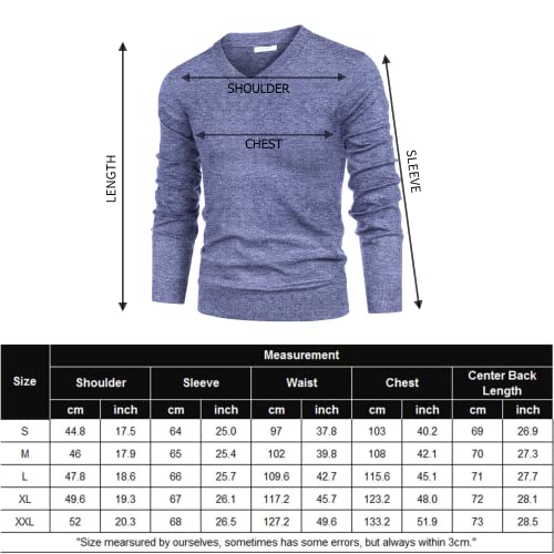 COOFANDY Suéter masculino gola V manga longa slim fit moda pulôver suéter, Azul e branco, XXG
