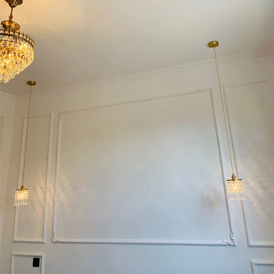 Retro LED Pendelleuchte Gold Kristall dekoratives Schlafzimmer Lampe Europäischer stil Vintage küchenlampe Antik Hängeleuchte für Wohnzimmer Büro Lernzimmer Bar Modern Elegante Kronleuchter E14, D17cm