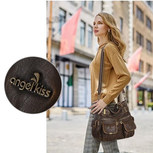 Image of Purses Women Handbags Large Double Zipper Multi Pocket Washed Shoulder Bags Purse with compartments Designer