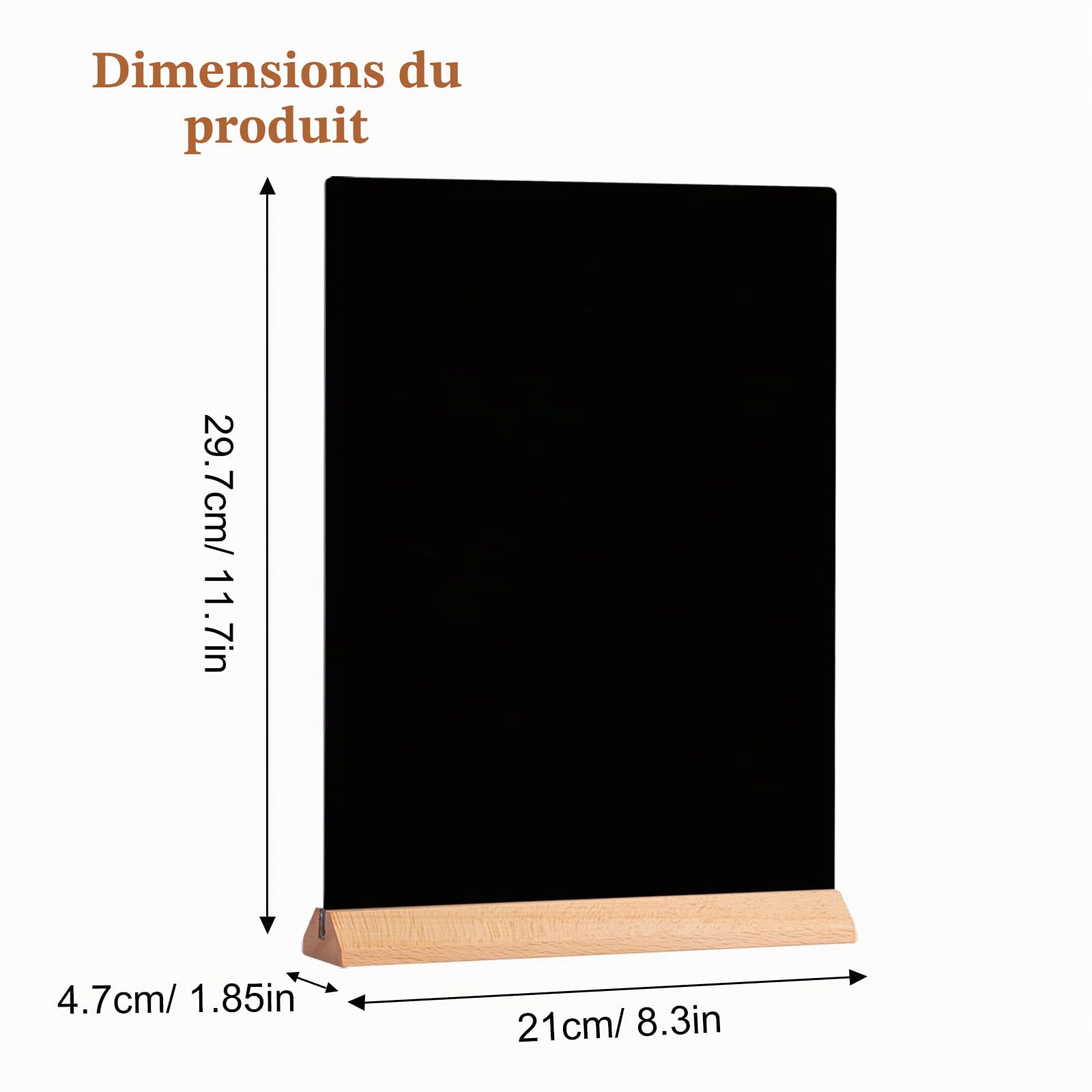 Tableau Noir A4, 2 Pièces Mini Tableaux Noirs avec Supports en Bois, Double Face Ardoise Craie Signes, Étiquettes de Prix en acrylique pour Menus Mariage Bar Café