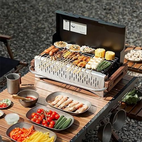Przenośny grill na ognisko, wytrzymały stalowy ruszt do grilla, stojak do gotowania w wysokiej temperaturze, idealny na piknik, kemping i do użytku na podwórku, powierzchnia 400 x 210 mm