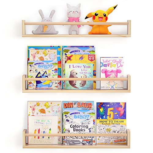 Image of 24 inch Nursery Book Shelves Set of 3， Nursery Shelves Wall Books Shelves Perfect for Kids' Room, Kitchen, Bedroom and Bathroom