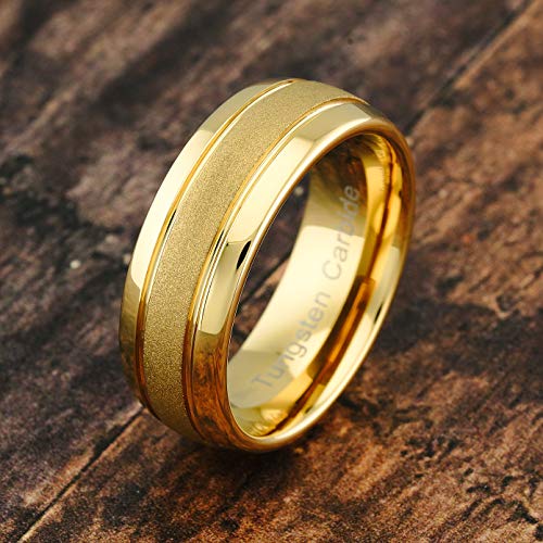 100S JEWELRY Engraved Personlized Tungsten Rings For Men Women Gold Wedding Band SandBlasted Finish Dome Edge Sizes 6-16 (Tungsten, 15) by 100S JEWELRY - Used condition - Image 2