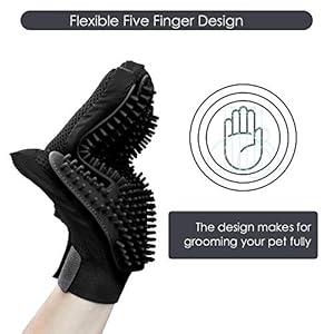 Upgrade Version Pet Grooming Glove – Gentle Deshedding Brush Glove – Efficient Pet Hair Remover Mitt – Enhanced Five Finger Design – Perfect for Dog & Cat with Long & Short Fur – 1 Pair (Black)