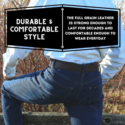 R.G. BULLCO Men's 1-1/2" Genuine Premium Real Full Grain Leather Belt with Roller Buckle - Style-1234