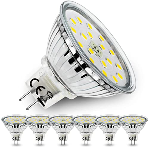 Allesgute 6X MR16 LED Bulbs Cool White, 5W GU5.3 LED Light Bulbs Replace 45W Halogen, 120° Beam Angle AC/DC 12V Spotlights, 2 Pin Energy Saving Lightbulb