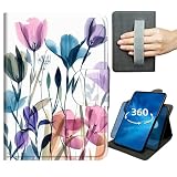 Case for Samsung Galaxy Tab A7 Lite 8.7 inch 2021 Release 360 Degree Rotating Stand Lightweight Cover,Magnetic Clasp & Hand Strap - Colorful Flowers