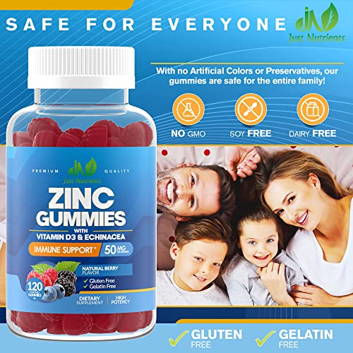 Zinc 50Mg Gummies With Vitamin D3 And Echinacea (120 Gummies) - Extra Strength, Great Tasting, Immune Support For Men & Women - Gluten-Free, Vegan - 2 Month Supply #TOP3