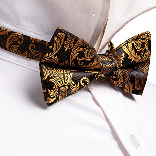 Image of Barry.Wang Paisley Striped Bow Tie for Men Silk Pre-Tied Bowtie Pocket Square Cufflinks Set Formal Wedding Party Prom