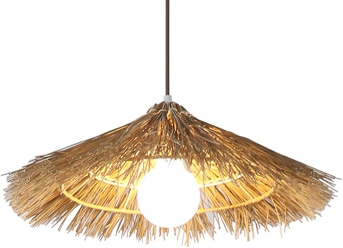 HAIIQU 1 Pak Retro Rotan Geweven Hanglamp Armatuur Vintage Kegel Weven Plafond Hanglamp 47 "verstelbare Plafondverlichting Ophanglamp Voor Keukeneiland Eetkamer Foyer"
