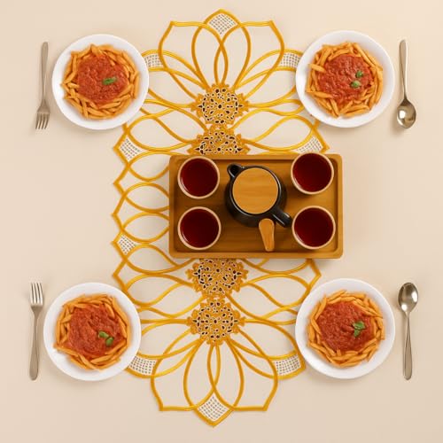 Image of Homerz Premium Table Runner, PVC, Size- 92x34 cm | Waterproof, Heat Resistant, Non-Slip, Easy to Clean Soft Table Runner for Coffee Table, Dining Table and Centre Table. (Golden pro)