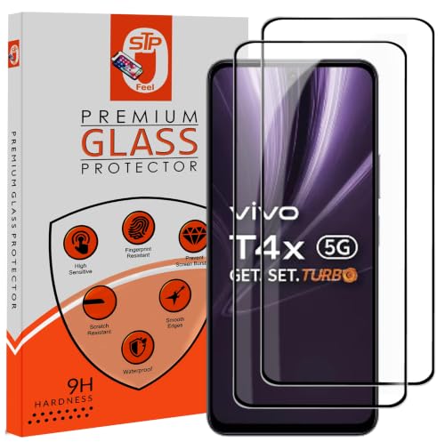 Image of STP FEEL Premium HD+ Tempered Glass Screen Protector Guard Compatible For Vivo T4X 5G (6.72 Inch, Pack of 2) | Edge to Edge Coverage With Easy to installation kit for Smartphone