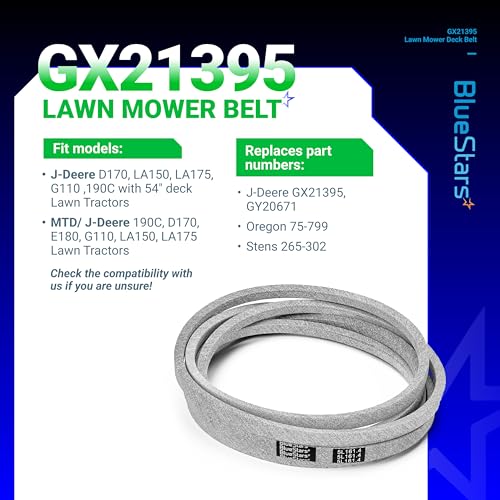 Image of BlueStars GX21395 Mower Deck Belt | Aramid Cord | 161.4 inch x 5 /8 inch | Deck Belt for John Deere 54 inch Deck E180 D170 LA150 LA175 G110 S180 190C LA150 Mowers
