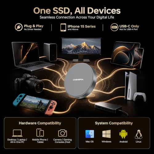 Image of DIGIERA 4TB Magnetic Portable SSD, External Solid State Drives with USB-C 3.2 Gen 2x2, Speed Up to 2000MB /s, Compact & Durable, Compatible with iPhone 15 /16 /17 Series and Other USB-C Devices, Grey