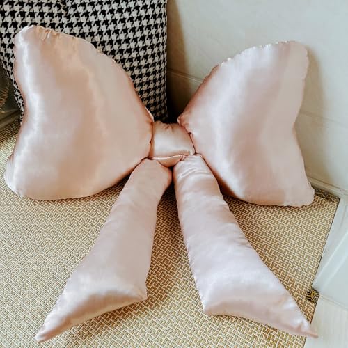 Image of GYLCAMYCK Big Bow Satin Pillow - Shaped Throw Decor, Ballet Pink