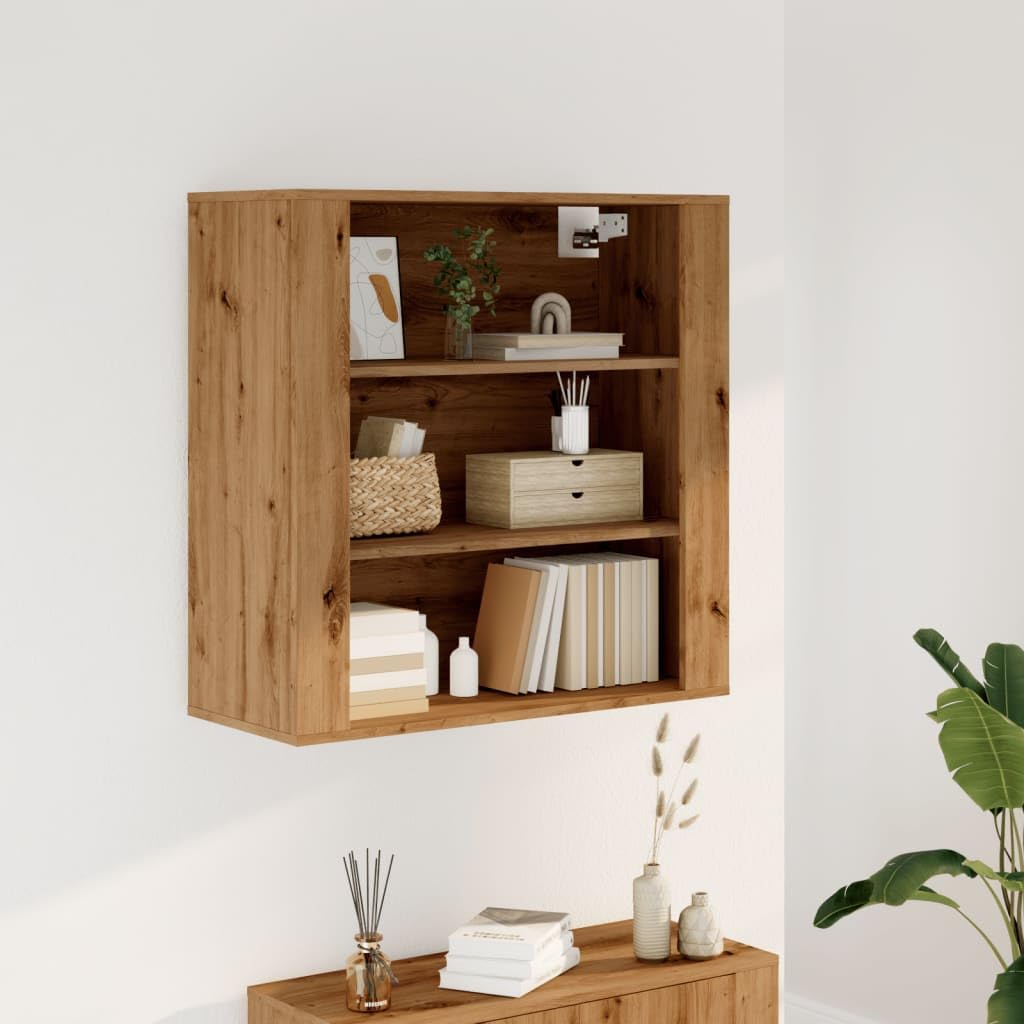 Gecheer Armoire Murale chêne Artisanal 80x33x80 cm Bois d'ingénierie, Meuble de Rangement Suspendu avec Compartiment, Armoire Flottante pour Cuisine, Salon, Salle de Bain, Entrée