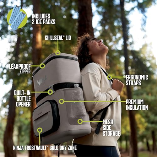 Image of Ninja FrostVault Go Can Soft Cooler, 24 /36 Can, Leak Proof, Built-In Cup Holder, 2 Ice Packs & Dry Storage Drawer, Polyester Insulation, Hiking, Camping, Picnic