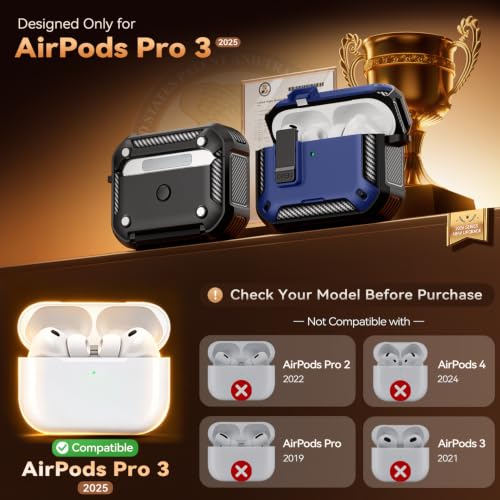 Image of for AirPods Pro 3 Case (2025 New) with Secure Lock & Phone Stand, Compatible with MagSafe, for AirPods Pro 3rd Generation Cover for Men Women, Includes Cleaner & Keychain