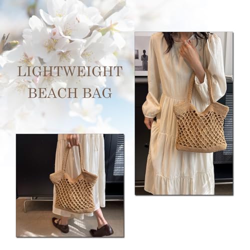 Image of Bycobecy Woven Tote Bag for Women, Summer Beach Bag Large Crochet Shoulder Purse Handbag Boho Knit Bag for Summer Travel