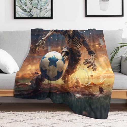 Manta de calavera y fútbol para sofá mullida ideal para ver partidos 3
