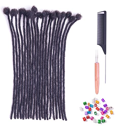 Sedfzo Small Loc Extensions Human Hair - 0.4cm 12inch Dreadlock Extensions with Needle and Comb,Can be Dyed,Can be Curled and Bleached,Hand Crochet,Natural Black(12inch,60 locs,0.4cm Thickness)