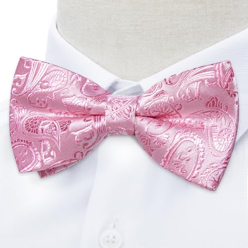 Image of DiBanGu Paisley Pre-Tied Bow Ties for Men Silk Adjustable Bowtie and Pocket Square Cufflinks for Wedding Party