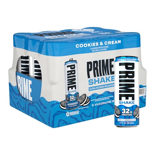 PRIME Shakes Cookies & Cream 32g Protein Shake for Muscle Support & Recovery Ultra-Filtered Milk Lactose Free Low Sugar Low Calorie Ready to Drink 11 fl oz 12 Pack