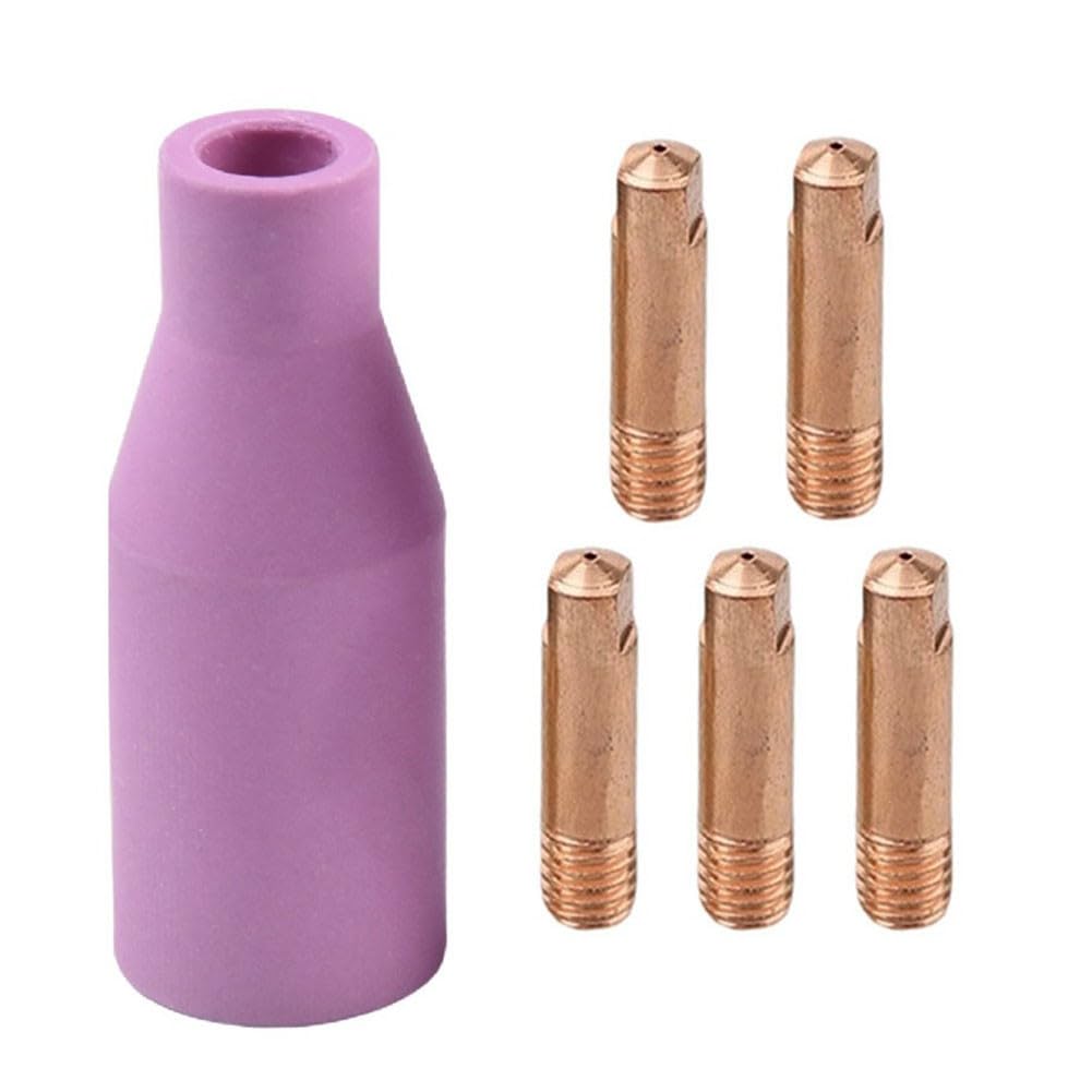 Kit di ricambio per torcia di saldatura, 6 pezzi, 15AK MB15 MIG MAG, punte in rame da 08 mm e ugello in terracotta rosa