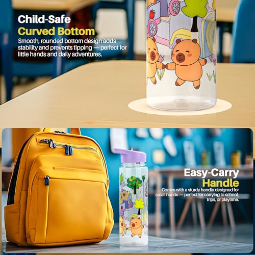 Image of BAYBEE 600 ML Chubby Drinking Water Bottle for Kids | Bpa Free Baby Sipper Bottle with Flip Straw & Carry Handle | Toddlers Leak Proof Sipper Water Bottle for Kids 1 to 12 Years Boys Girls (Purple)